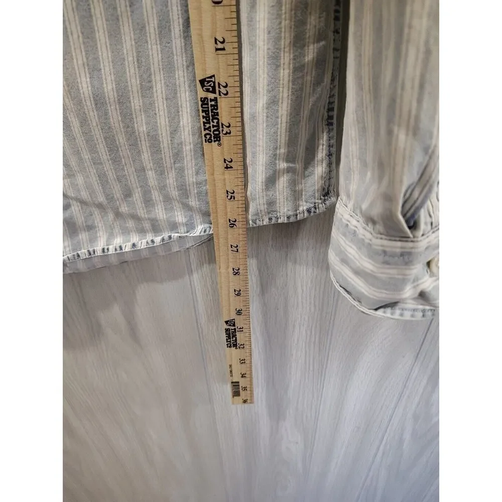 American Eagle Shirt Denim Blue White Stripes Long Sleeve Cotton Men's Size L